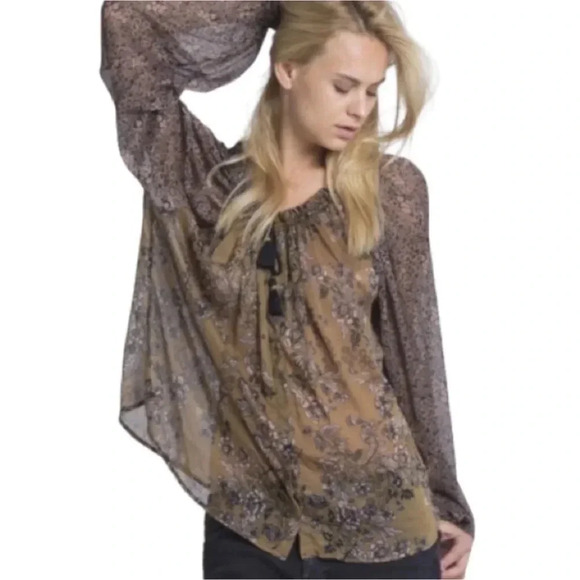 Free People Hendrix Olive Green Long Sleeve Blouse Top Size Small - Picture 12 of 12
